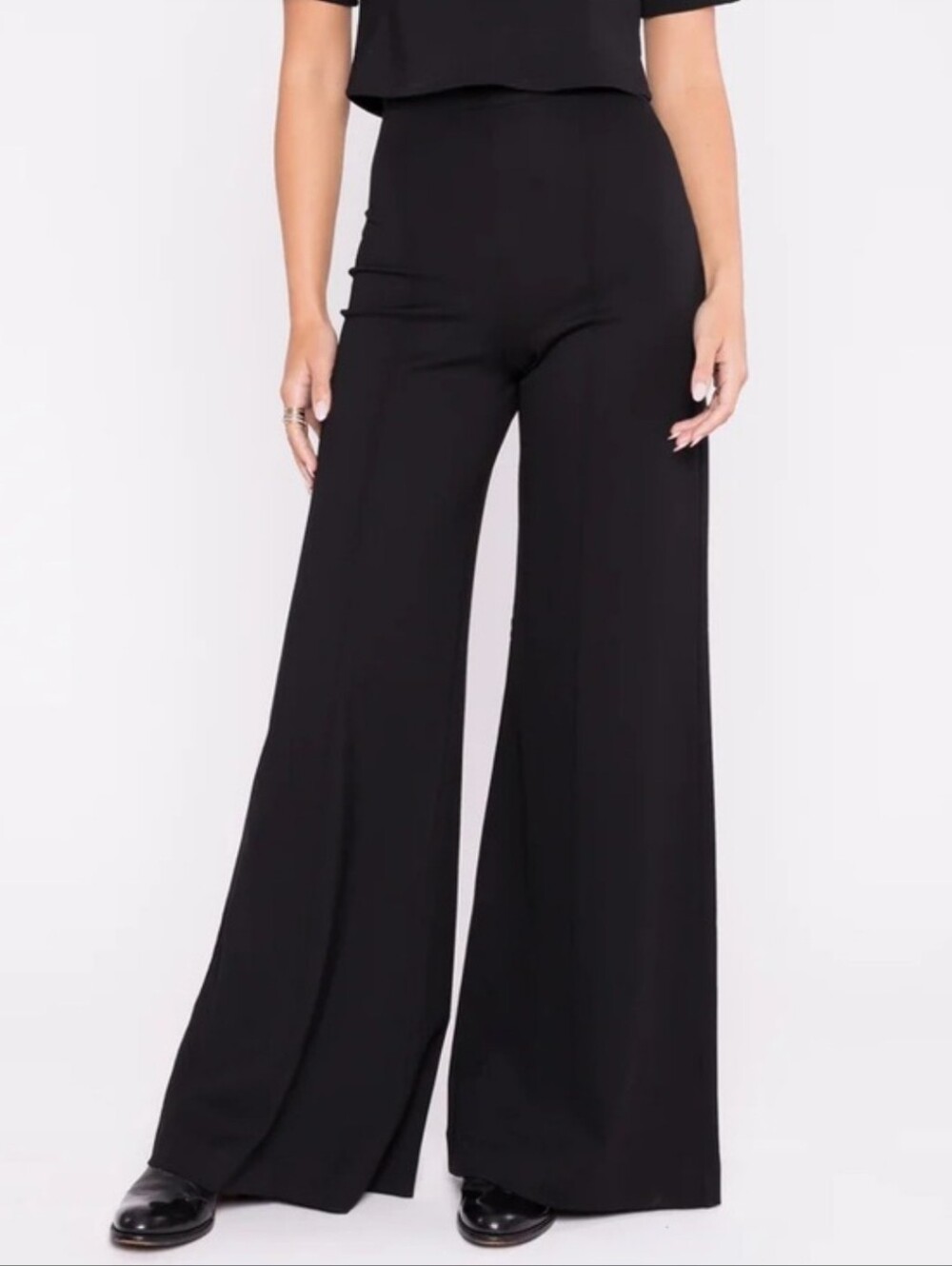 Ripley Rader Black Ponte Knit Long Wide Leg Pants